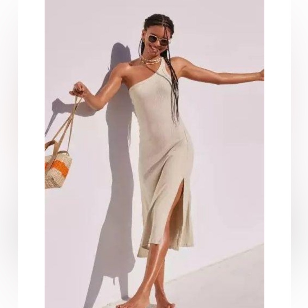 Aerie One Shoulder Ribbed Midi Dress